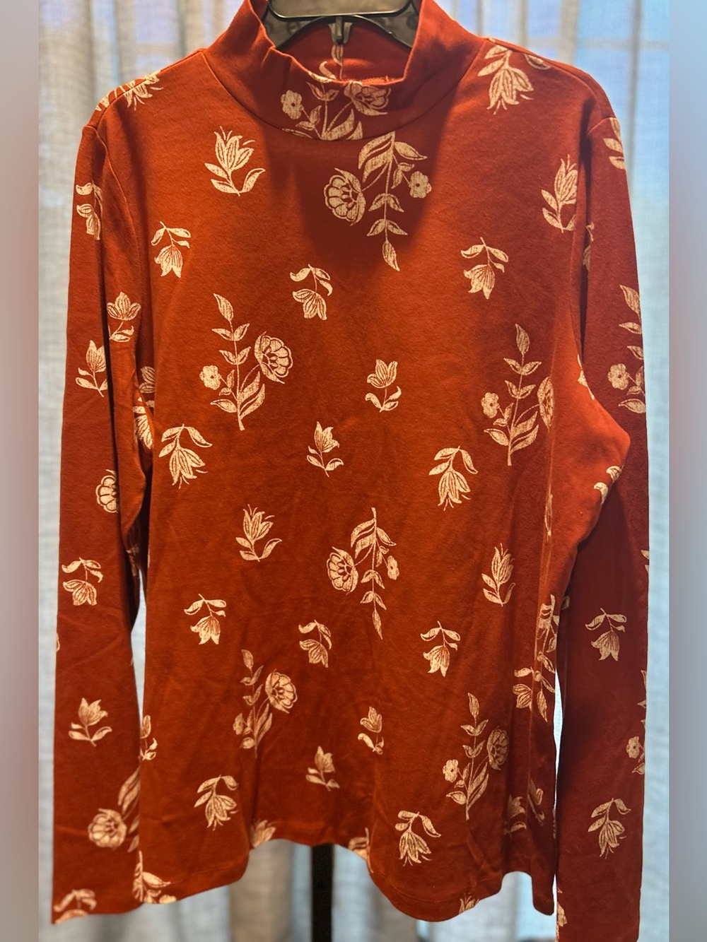 Kim Rogers Rust Floral Mock-Neck Long Sleeve Top